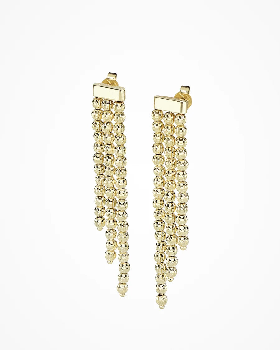 Crystal 3-row Drop Earrings - Gold
