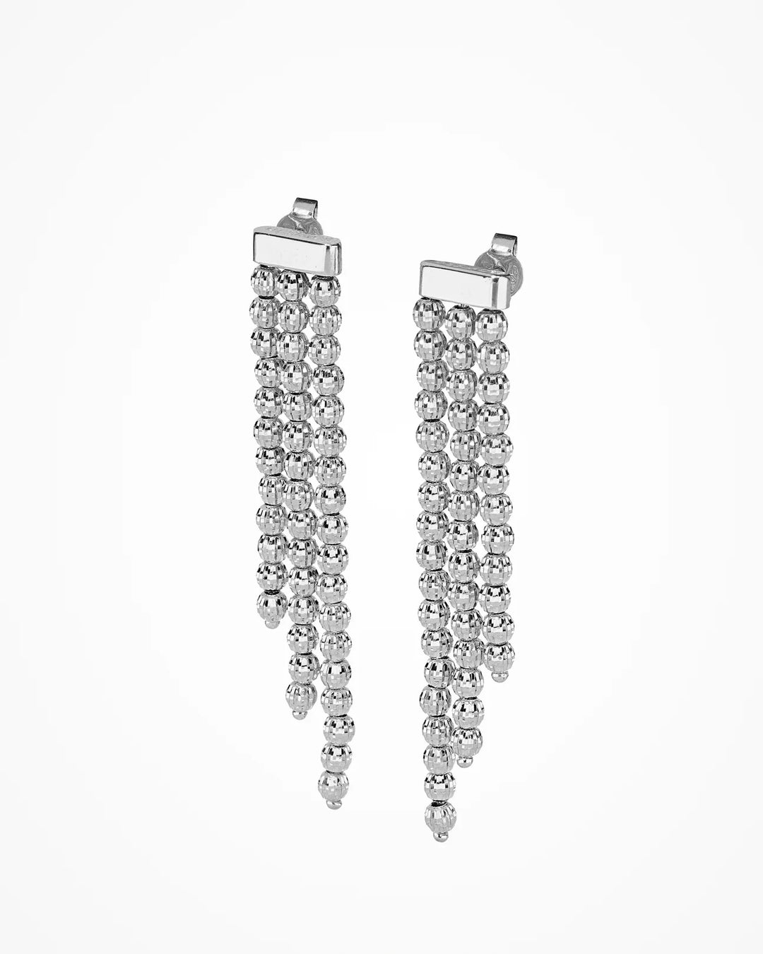 Crystal 3-row Drop Earrings - Silver