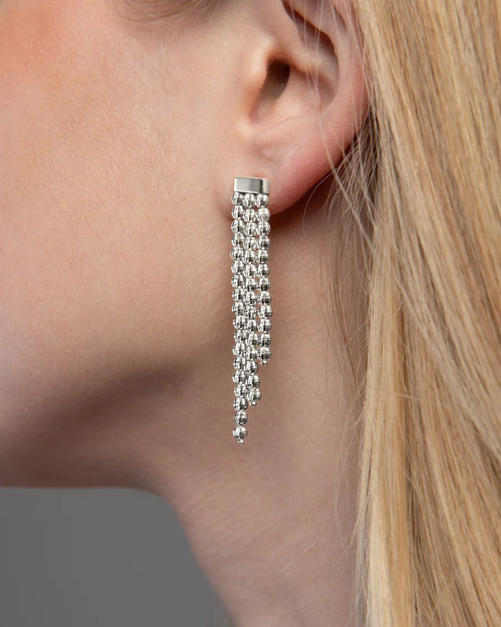 Crystal 3-row Drop Earrings - Silver