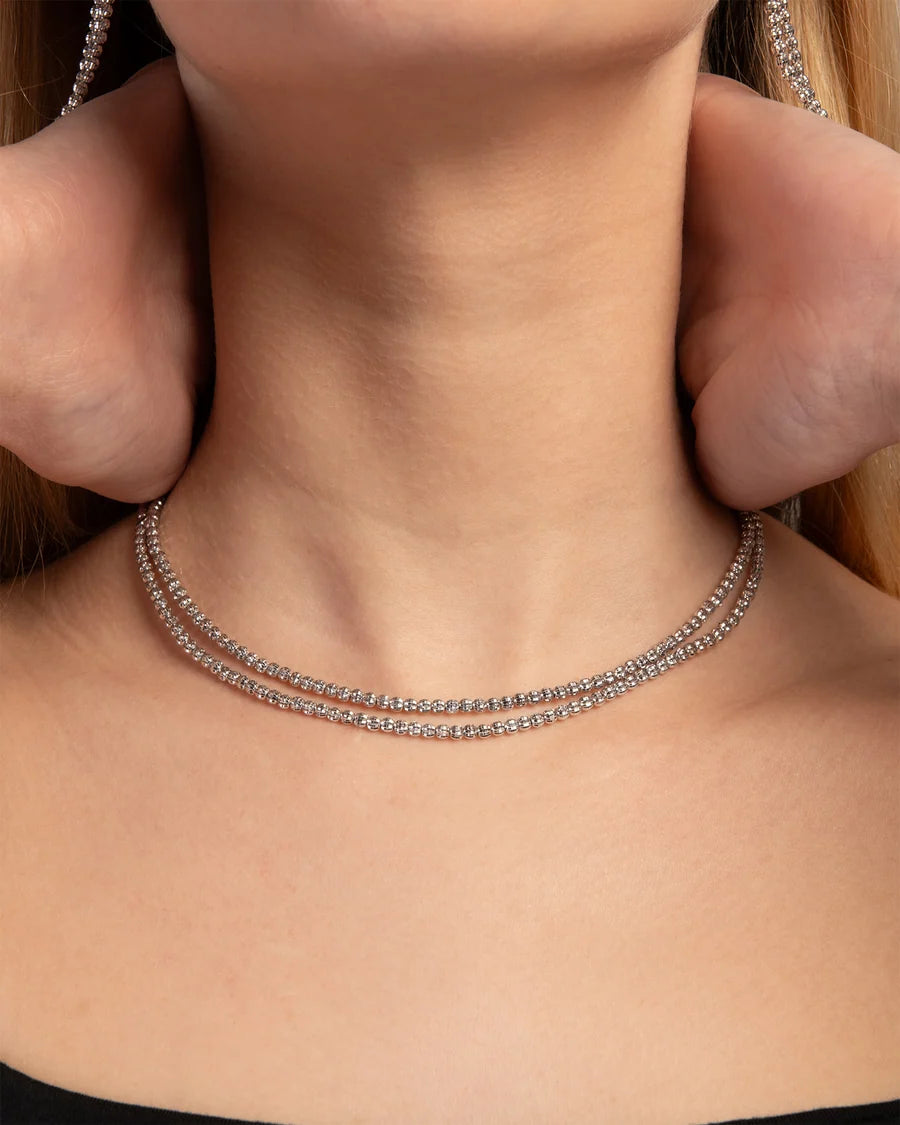 Crystal 2-row Necklace - Silver