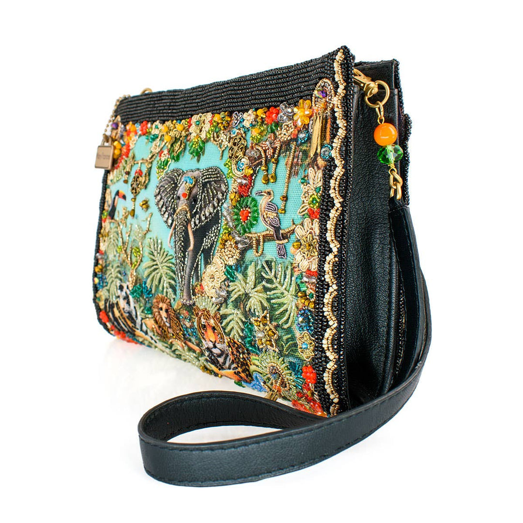 Wild Elephant Embroided and Beaded Crossbody Handbag