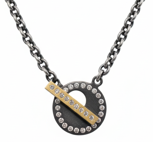 Claire Medium Toggle Necklace - Silver w/ Gold Bar