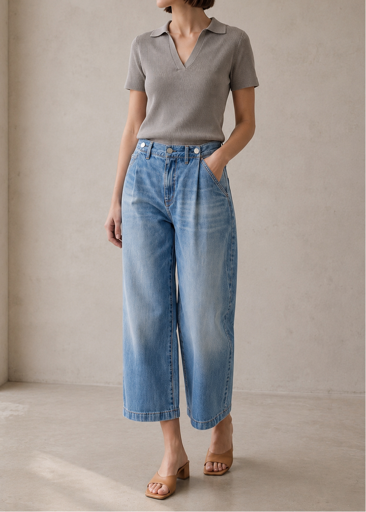 Adeline Cropped Barrel Jean- Fargo