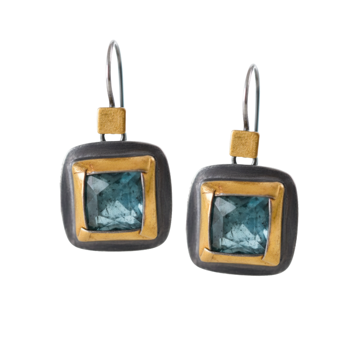 Square Folds Earrings ~ Green Kyanite