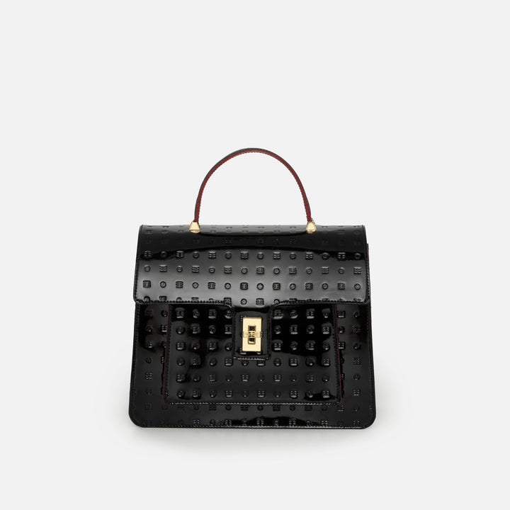 Marilena Medium Satchel - Black Logo Patent