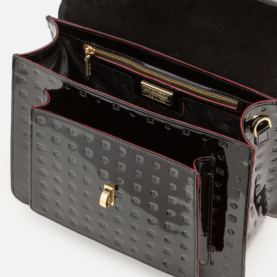 Marilena Medium Satchel - Black Logo Patent