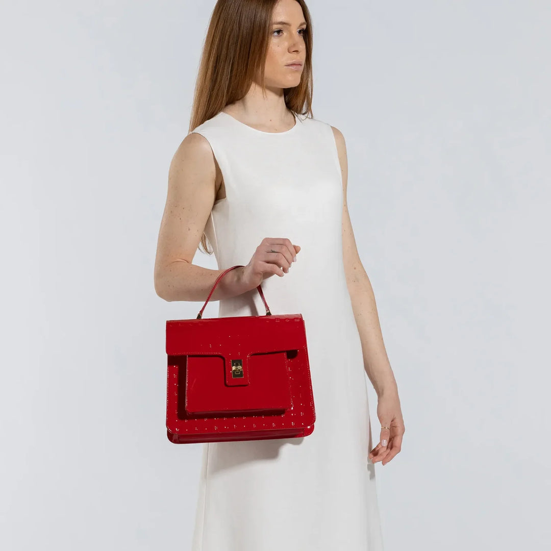 Marilena Medium Satchel - Red Logo Patent