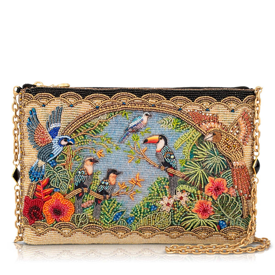 Rainforest Escape Tropical Birds Beaded Crossbody Handbag