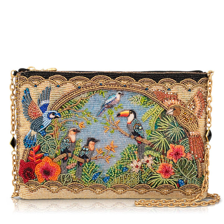 Rainforest Escape Tropical Birds Beaded Crossbody Handbag