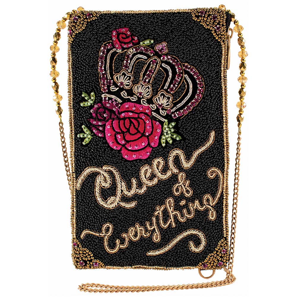 Queen of Everything Beaded Crown and Rose Crossbody Bag