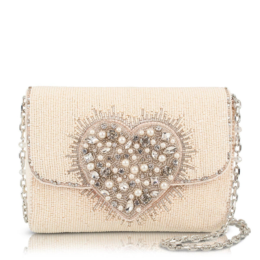 Love Illuminated Shimmer Heart Beaded Crossbody Handbag