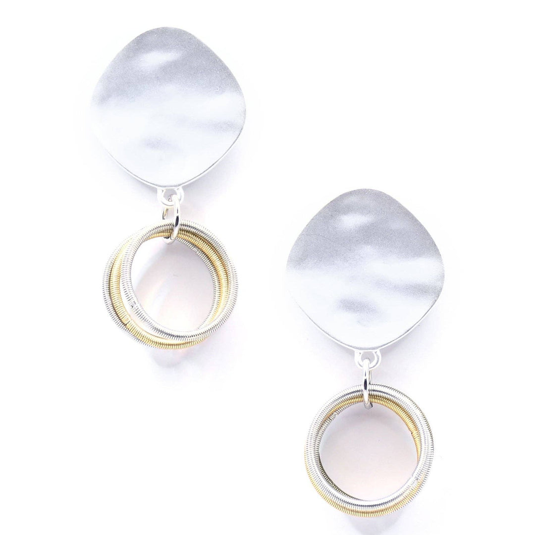 Multi Silver, Bronze, Slate Wire Rings With Matte Silver Disc