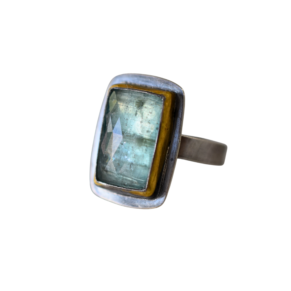 Rectangular Sky Blue Kyanite Ring