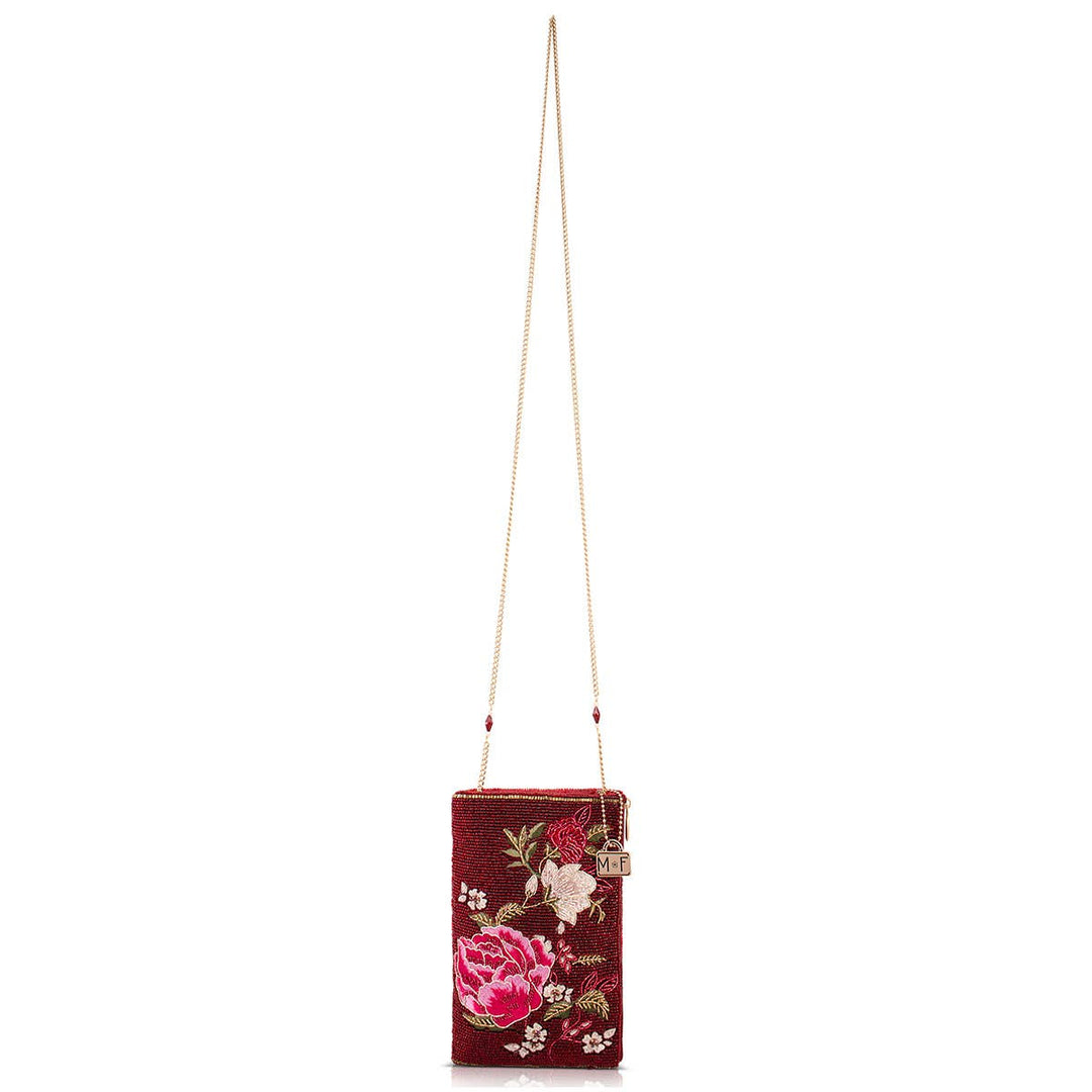Eastern Bloom Burgundy Floral Crossbody Phone Bag