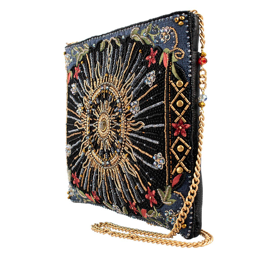 Solar Mystique Celestial And Flowers Beaded Handbag