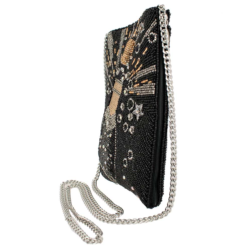 Bubbly Mini Beaded Champagne Bottle Crossbody Handbag