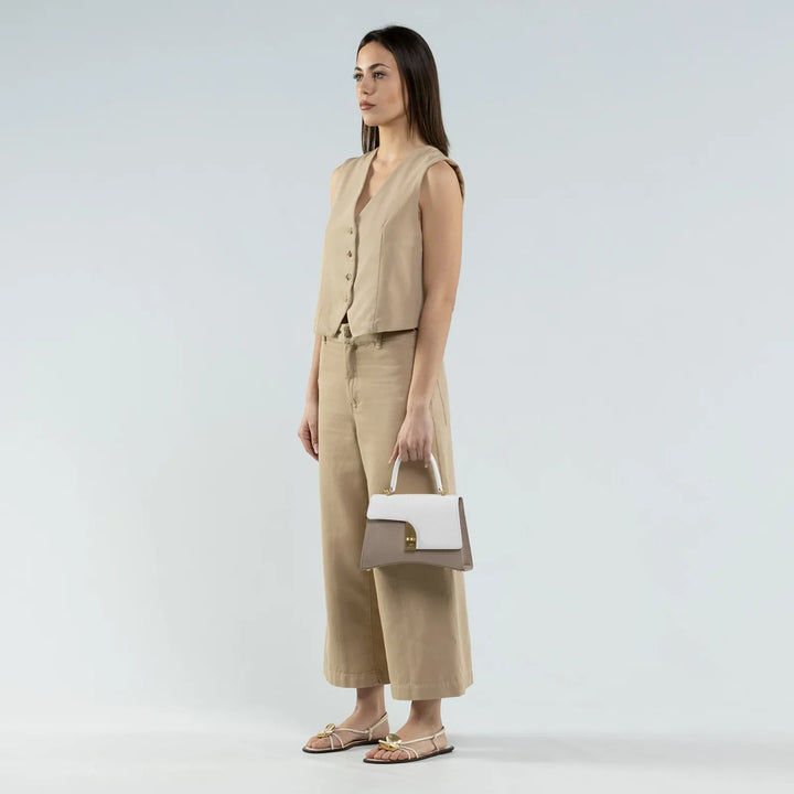 Arco Small Satchel - Taupe/White