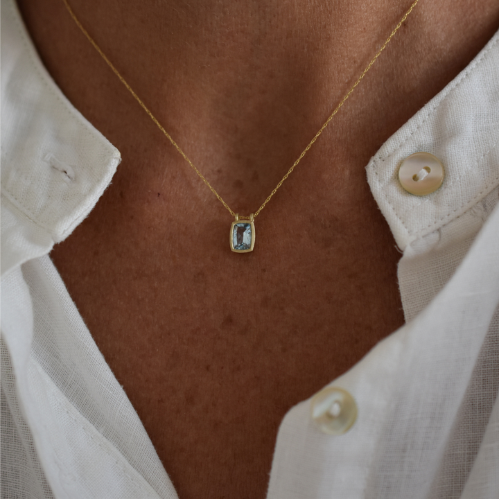 Aquamarine Bezel Pendant Necklace