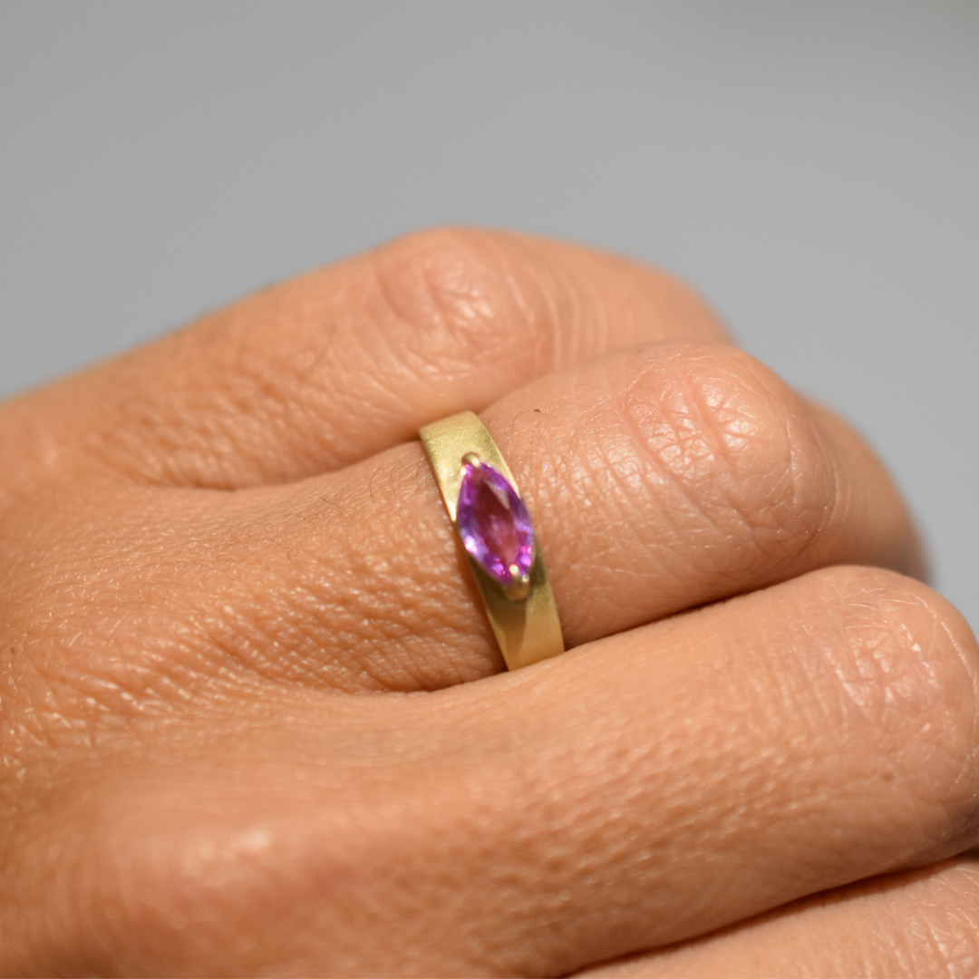 Tapered Band Ring - Pink Sapphire