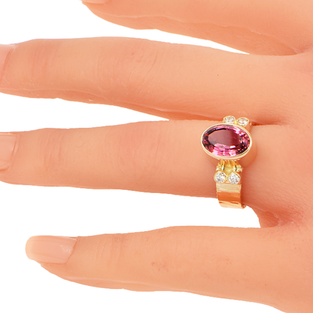 Rubellite Tourmaline and Diamond Faceted Ring