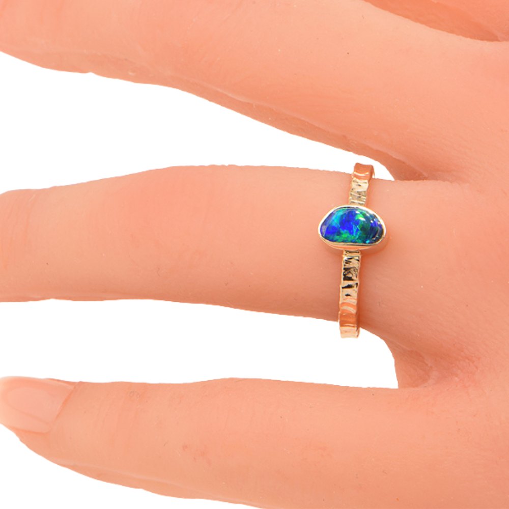 Black Opal Doublet Cabochon Ring