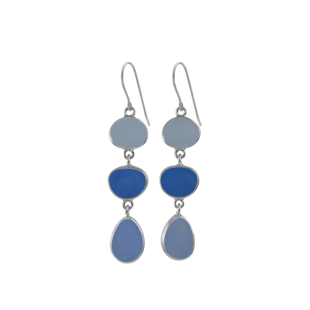 Multi Blue Sea Glass Drop Earrings