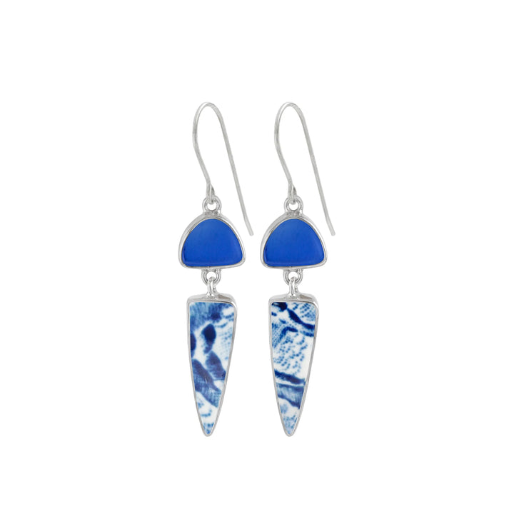 Blue Sea Glass and Pottery Earrings
