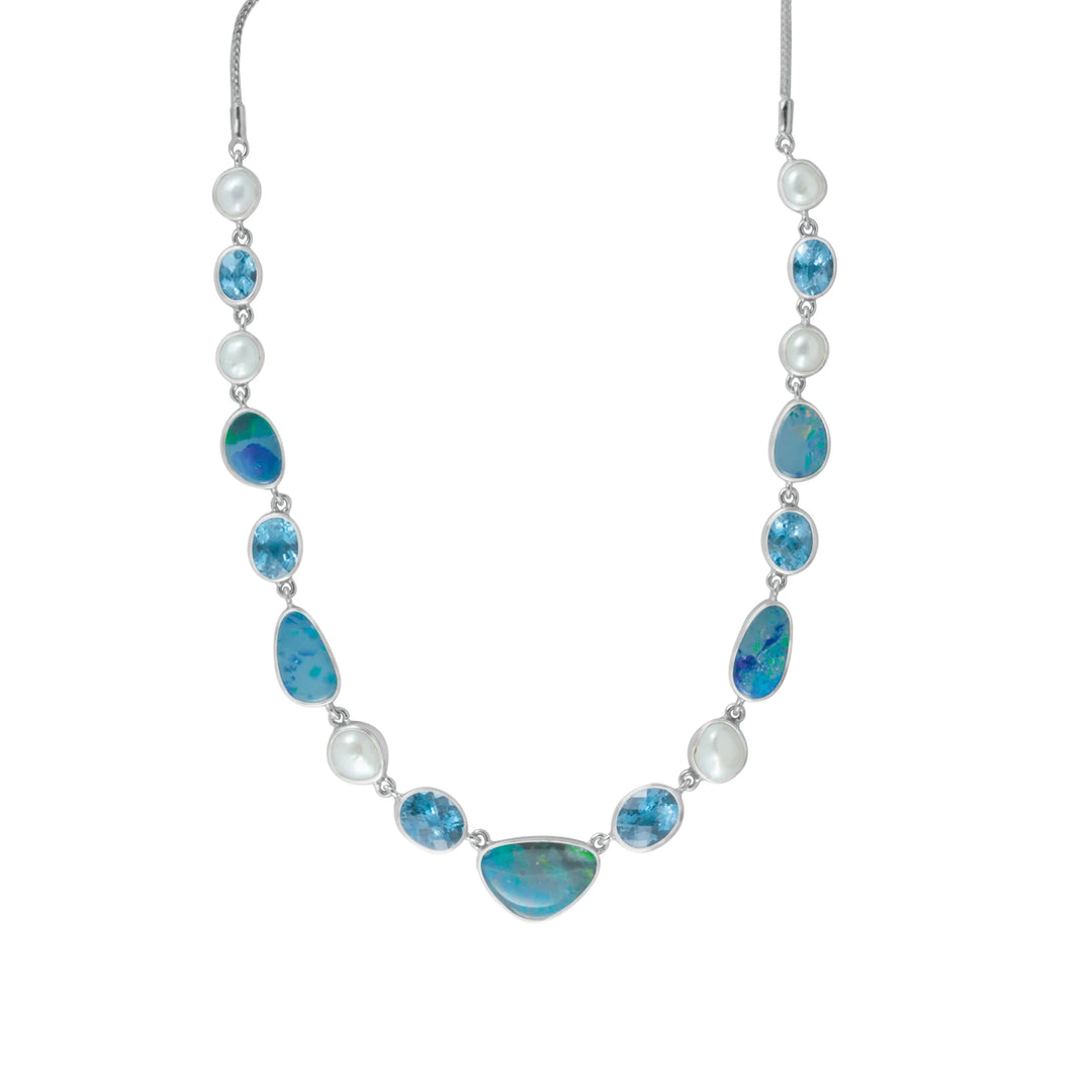 Opal, Blue Topaz, and Pearl Links Necklace
