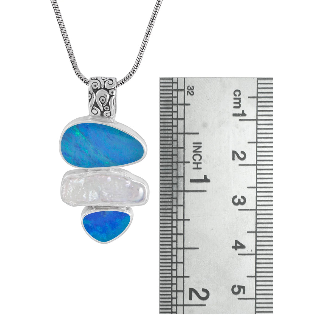 Opal Doublet, Baroque Pearl and Sea Glass Pendant