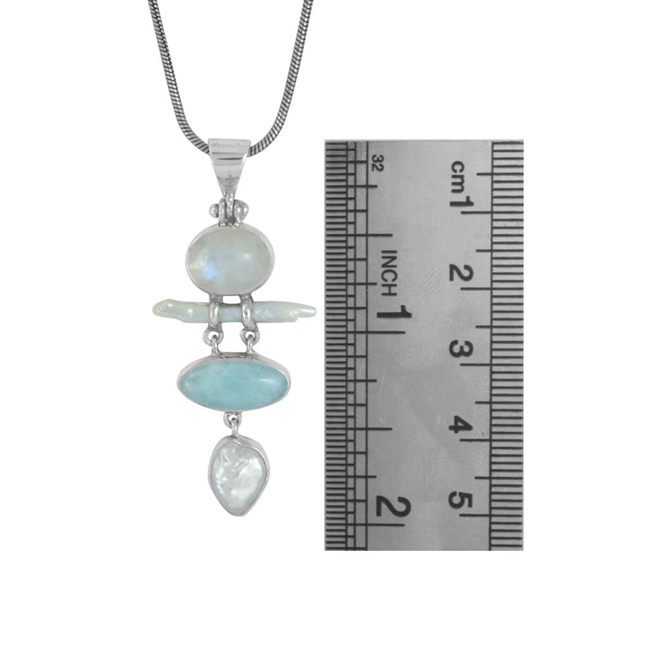 Rainbow Moonstone, Larimar & Keshi Pearl Pendant