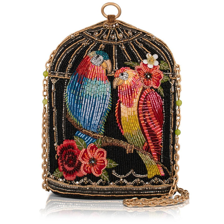 Beak to Beak beaded parrots in birdcage