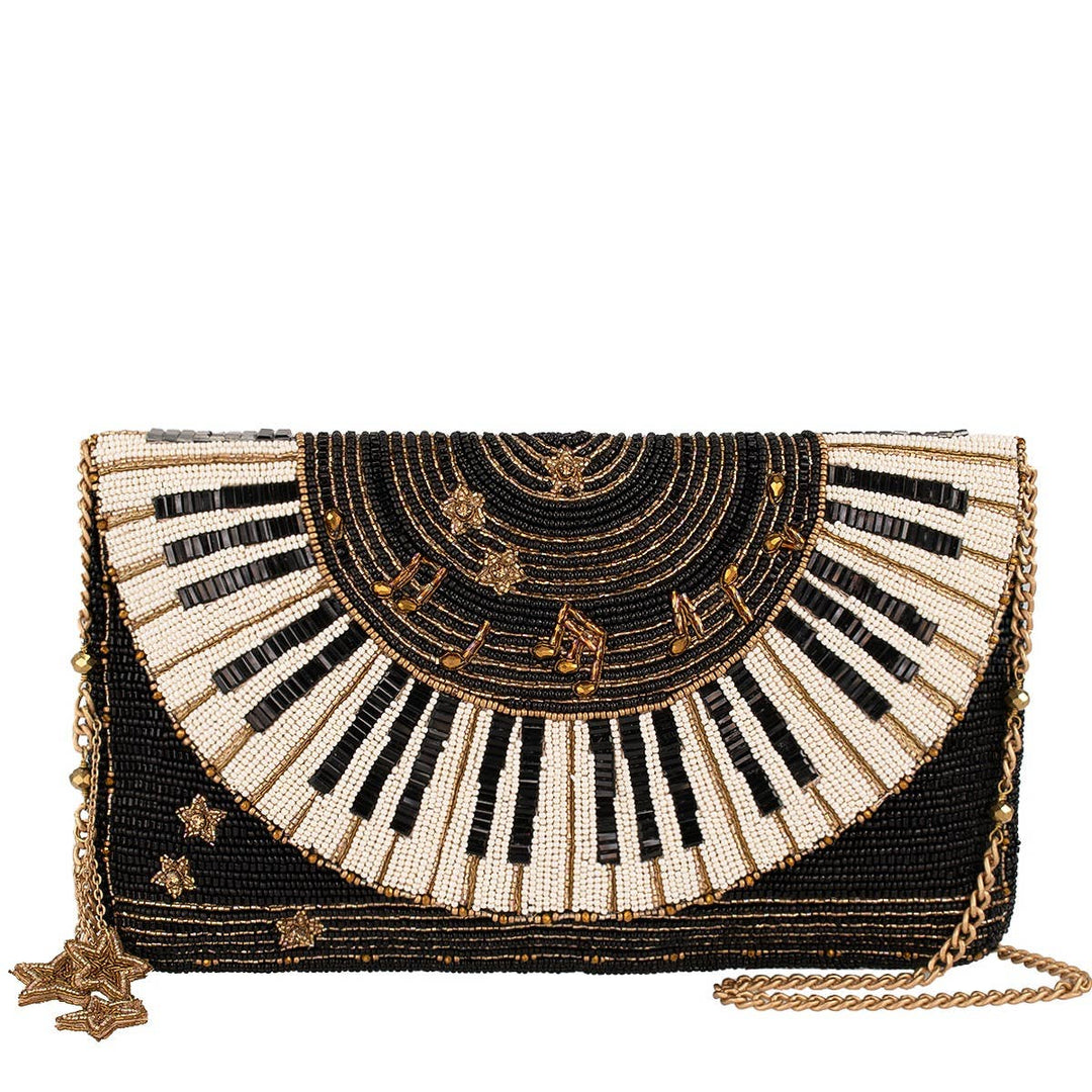 Let It Play Piano Keys Music Notes Beaded Crossbody Handbag