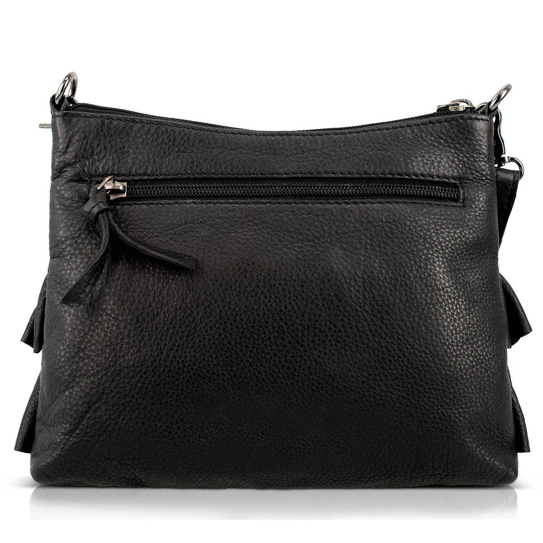 Floral Flair Black Embroidered Ruffle Handbag