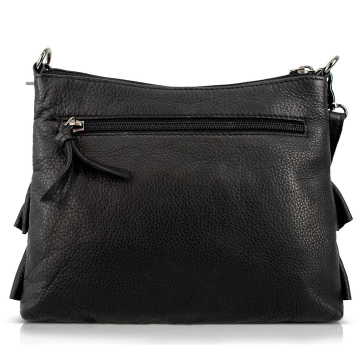 Floral Flair Black Embroidered Ruffle Handbag