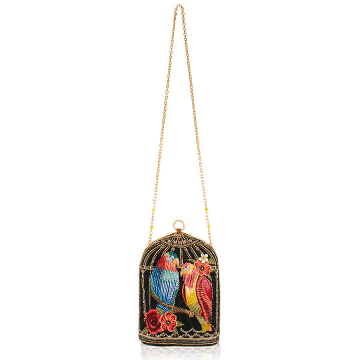 Beak to Beak beaded parrots in birdcage