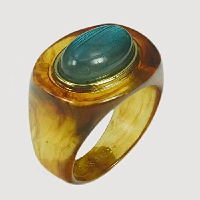 Block Ring - Tortoise Shell w/ Labradorite