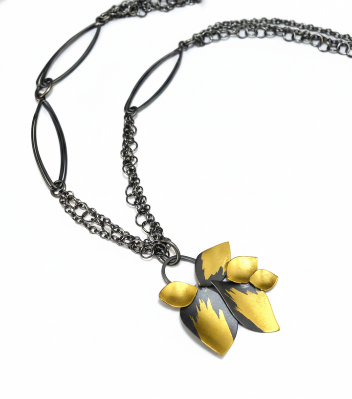 Leaf Cluster Pendant Necklace on Handmade Chain