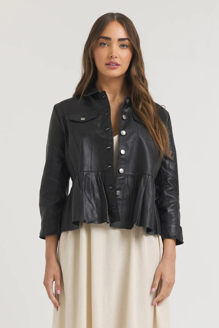 Brie Burnished Leather Jacket - Black