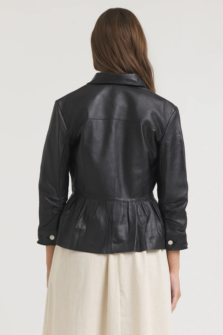 Brie Burnished Leather Jacket - Black