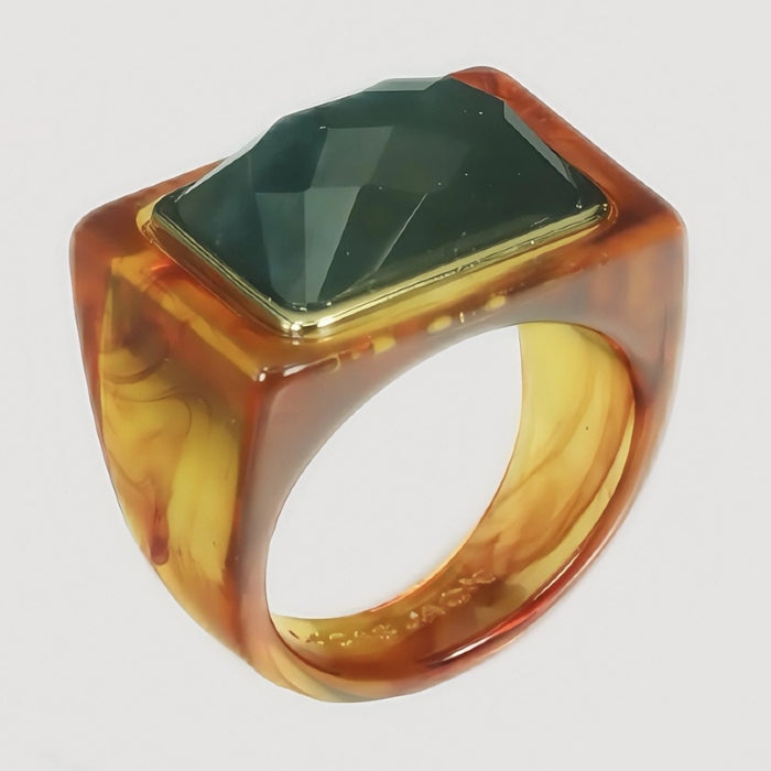 Block Ring - Firestone w/ Labradorite