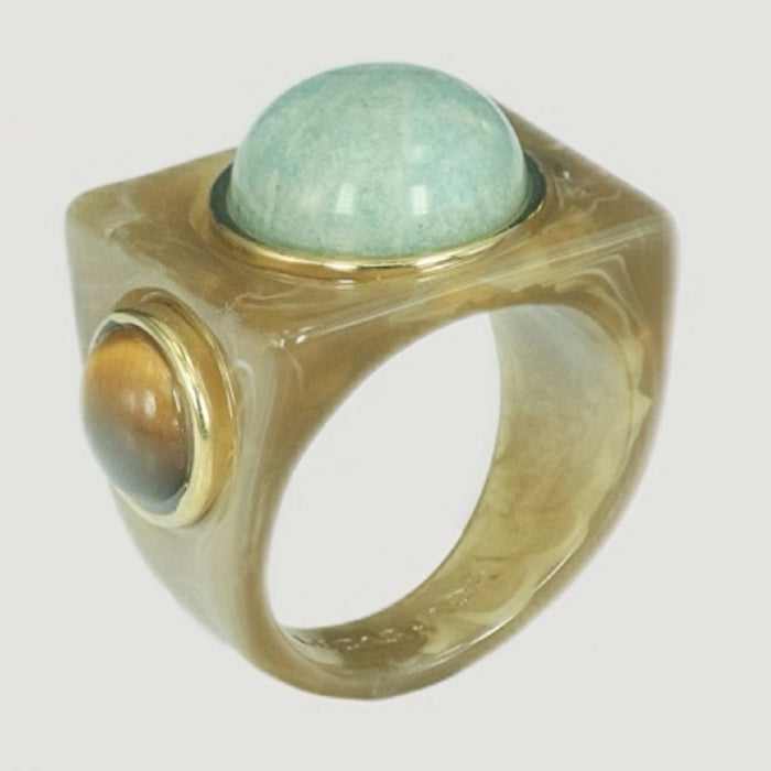 Block Ring - Granite w/ Amazonite