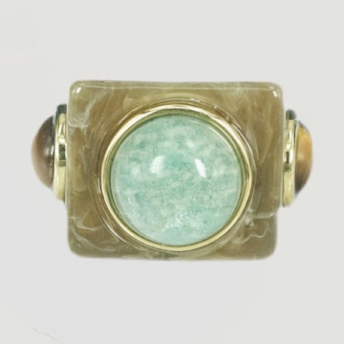Block Ring - Granite w/ Amazonite