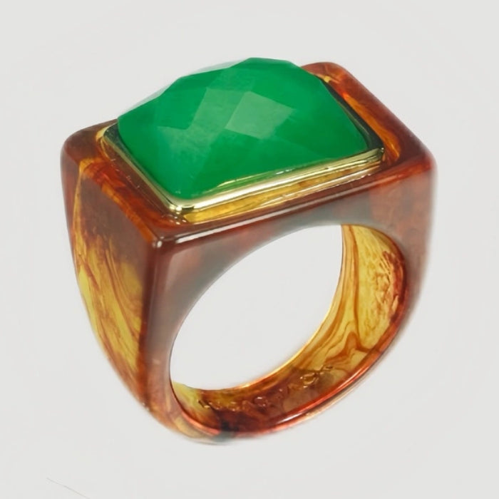 Block Ring - Firestone w/ Green Quartz