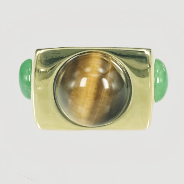 Block Ring - Gold w/ Tigers Eye