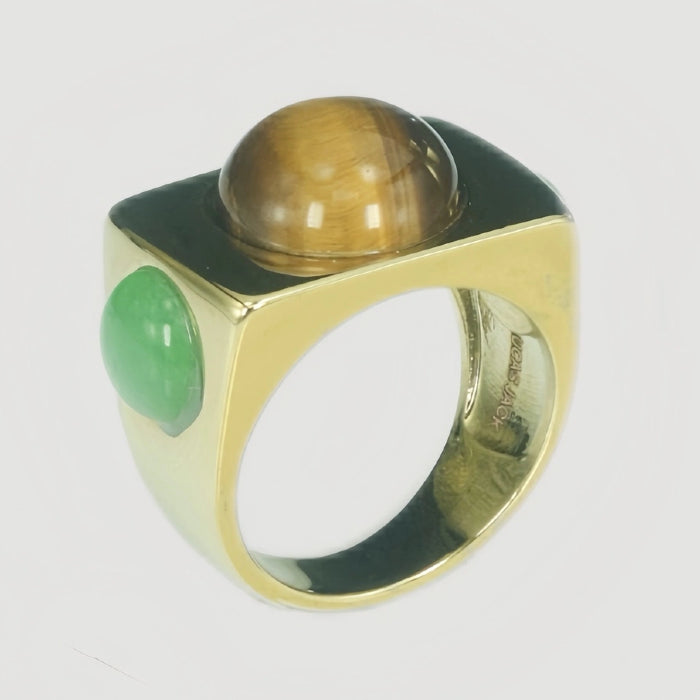 Block Ring - Gold w/ Tigers Eye