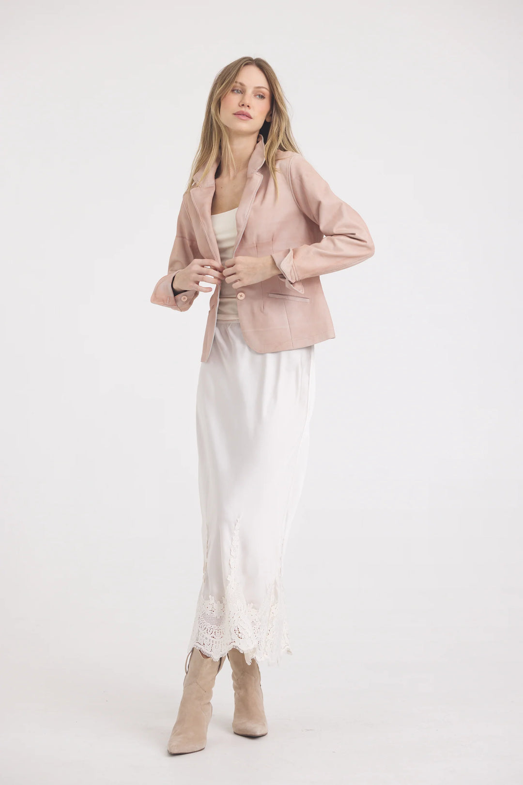 Amelia Patina Leather Jacket - Pink