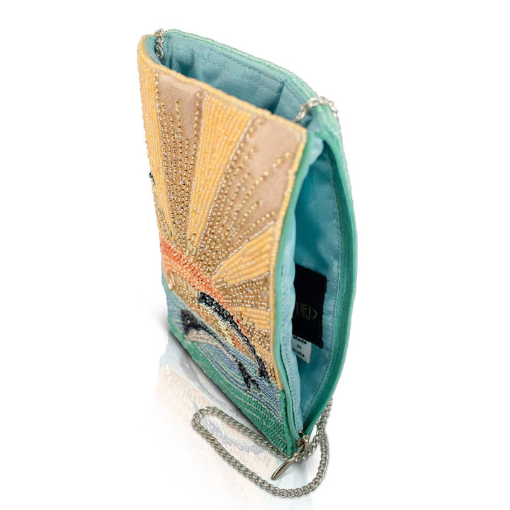 Flip For Joy Sunset and Dolphins Beaded Crossbody Phone Bag