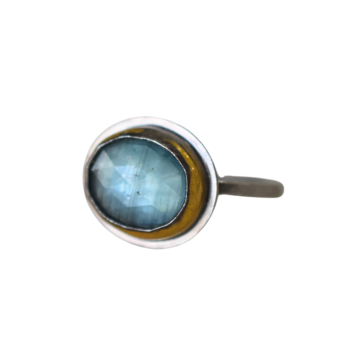 Sky Blue Kyanite Crescent Rim Ring - 10x14mm