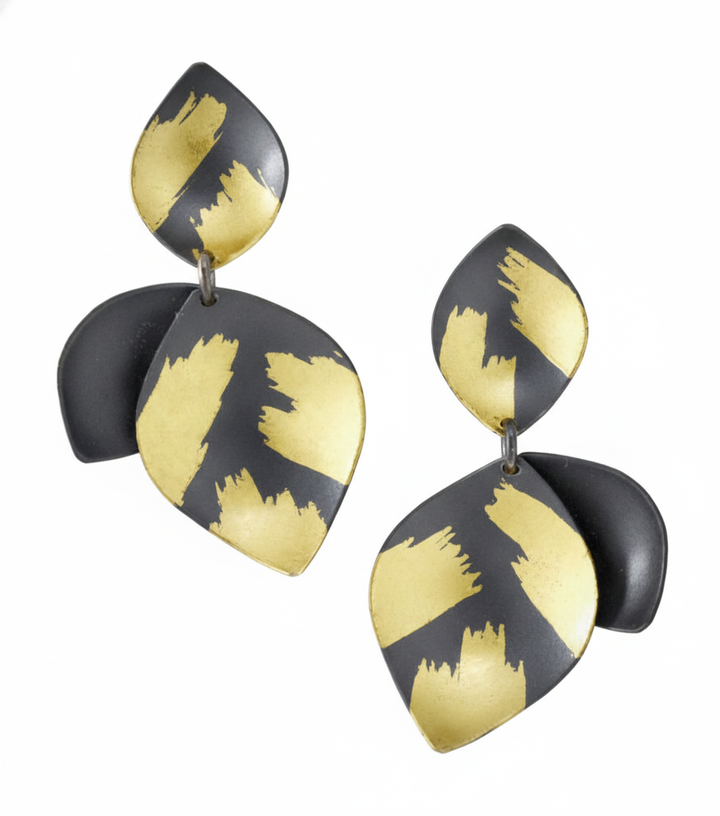 Three Leaf Drop Earrings in Oxidized Silver