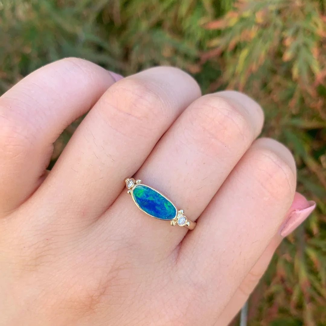 Australian Opal with Diamonds Ring
